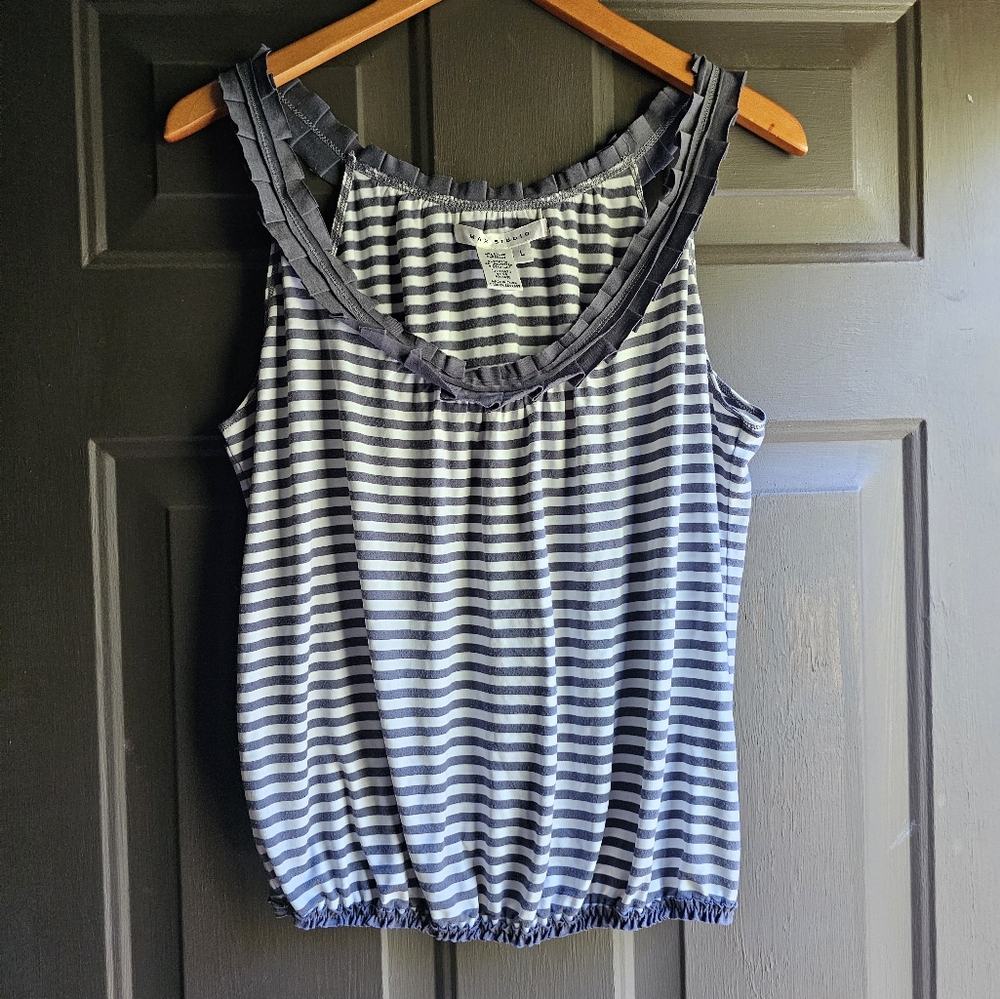 Max Studio large grey and white stripped top